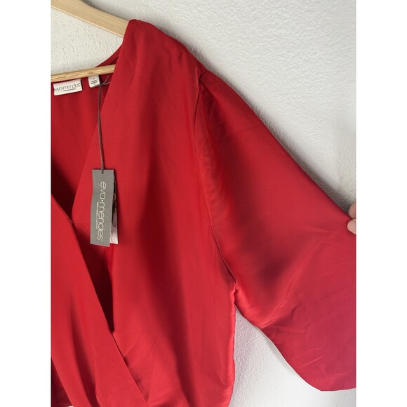 Eva Mendes by New York & Co V-Neck‎ Woman's Vibrant Red Draped Bodysuit Size 1X - Picture 4 of 9